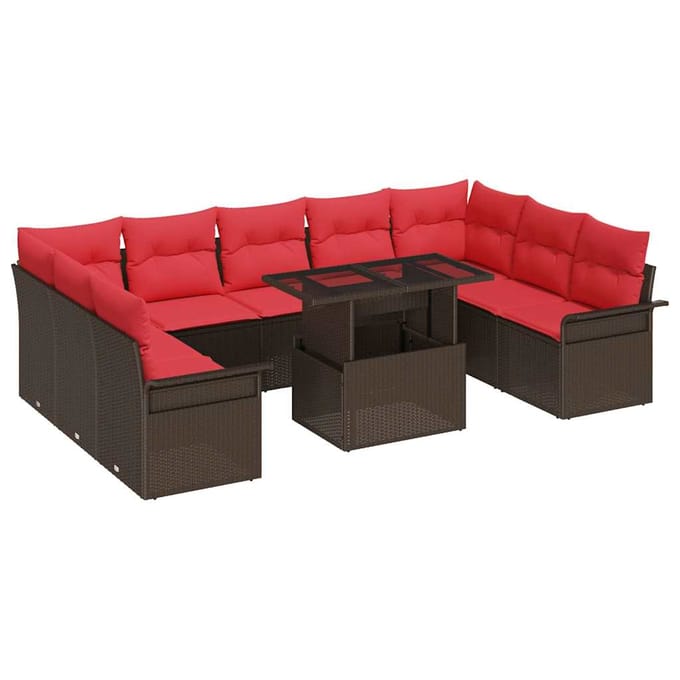 vidaXL - Tuinbank - Set - 10 - st - Bruin - Poly - Riet