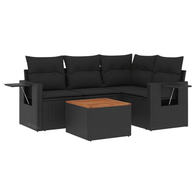 vidaXL - 5-delige - Loungeset - met - kussens - poly - rattan - zwart