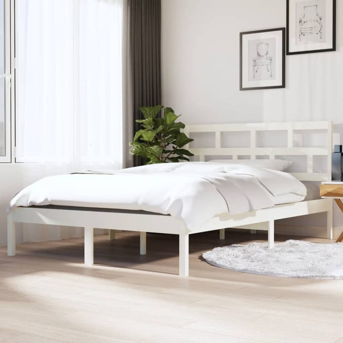 vidaXL - Bedframe - massief - grenenhout - wit - 140x190 - cm