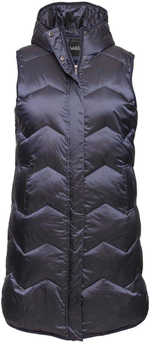 Ulla Popken - Dames - HYPRAR lange functionele doorgestikte bodywarmer capuchon - Nachtblauw - Maat 46+