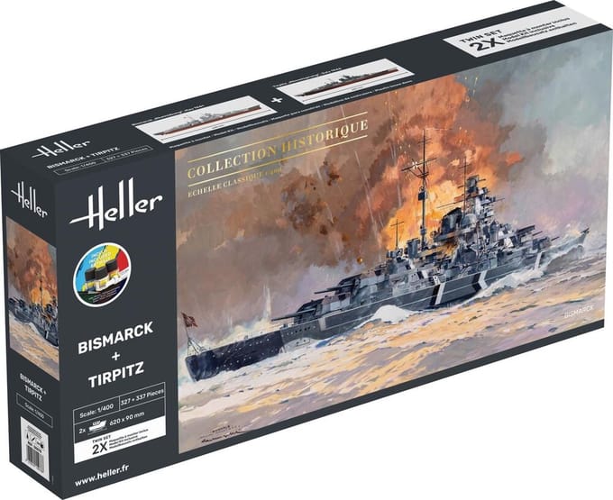 Heller Modelbouwpakket Schepen - 55078 Bismarck en Tirpitz Schepen - Twinset - Starter Kit Plastic - 1:400 - Modelbouw