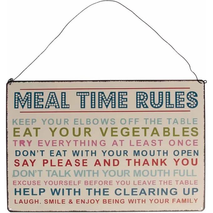 Retro metalen plaat Rex London Meal Time Rules