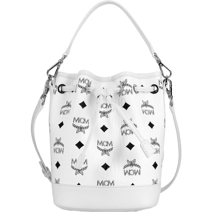 MCM Sac Seau Mini Monogramme Cordon Cuir Nappa Sacs Femme Noir Blanc MWDCSDU03WT001 Basic Set (Bag+Dust Bag) white