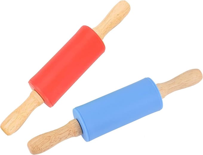Siliconen Deegroller voor Kinderen 22,5 cm - Antiaanbak & Houten Handvatten - Set van 2
