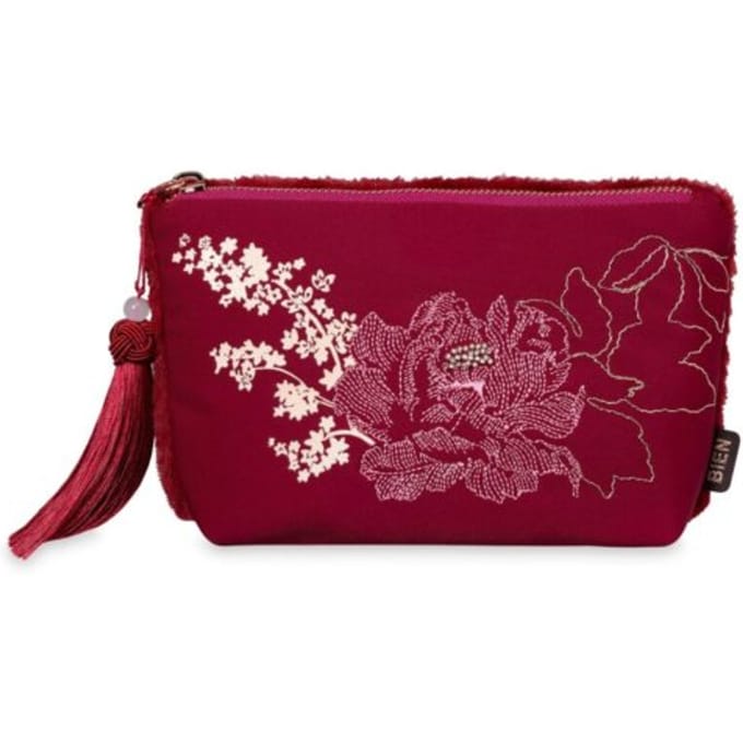 Bien moves etui rood, bloemen en nepbont