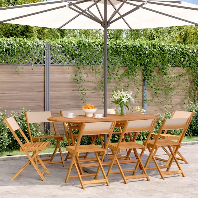 vidaXL - Opklapbare - stoelen, - 8 - stuks, - beige - stof - en - massief - hout.