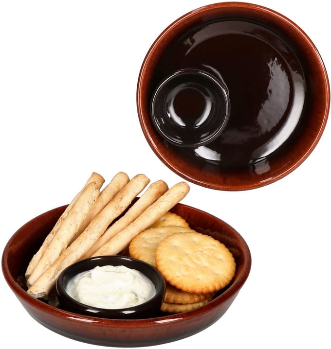 Set van 2 JUEGO tapasschalen van klei Ø 14cm donkerbruin - 240733.3