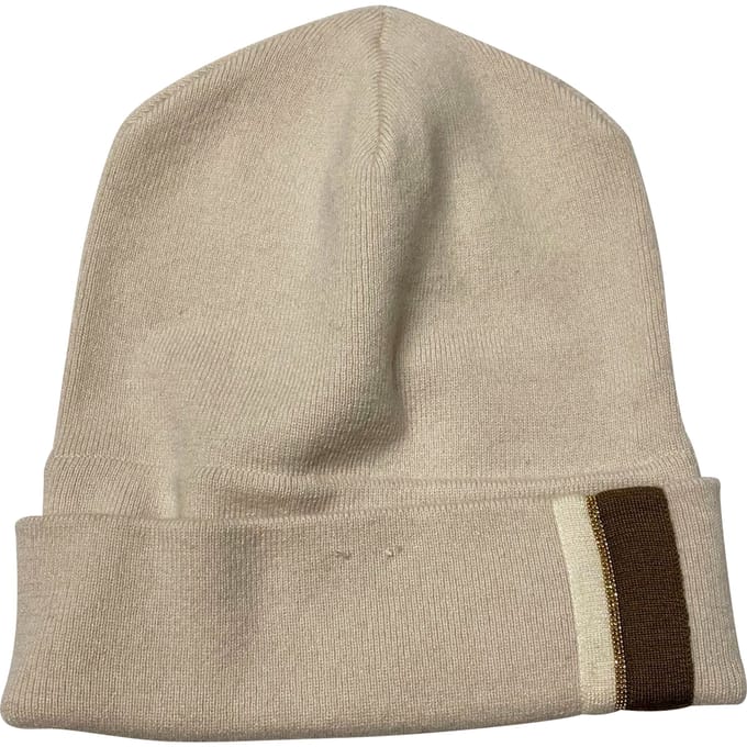 Brunello Cucinelli Gebreide Muts met Monili in Beige Kasjmier