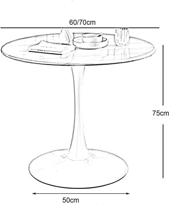 Ronde Eettafel - Eetkamer Tafel - Kleine Ruimte - Moderne Tulpenbasis - 60/70cm Diameter - Wit