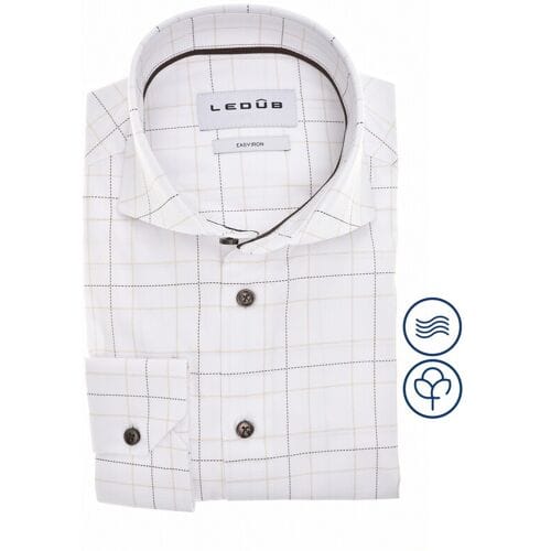 Ledûb Overhemd Allover Check Easy-Iron Cotton Wit-Bruin / male