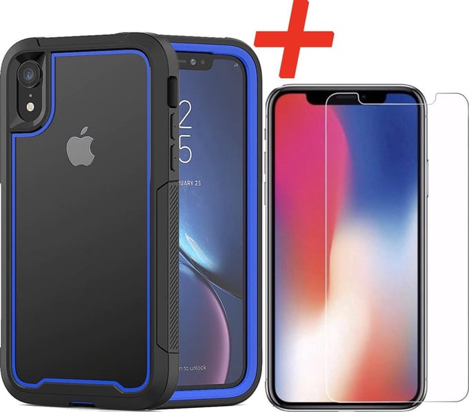 Backcover geschikt voor Apple iPhone XR- Blauw - Shockproof + Glas Protector