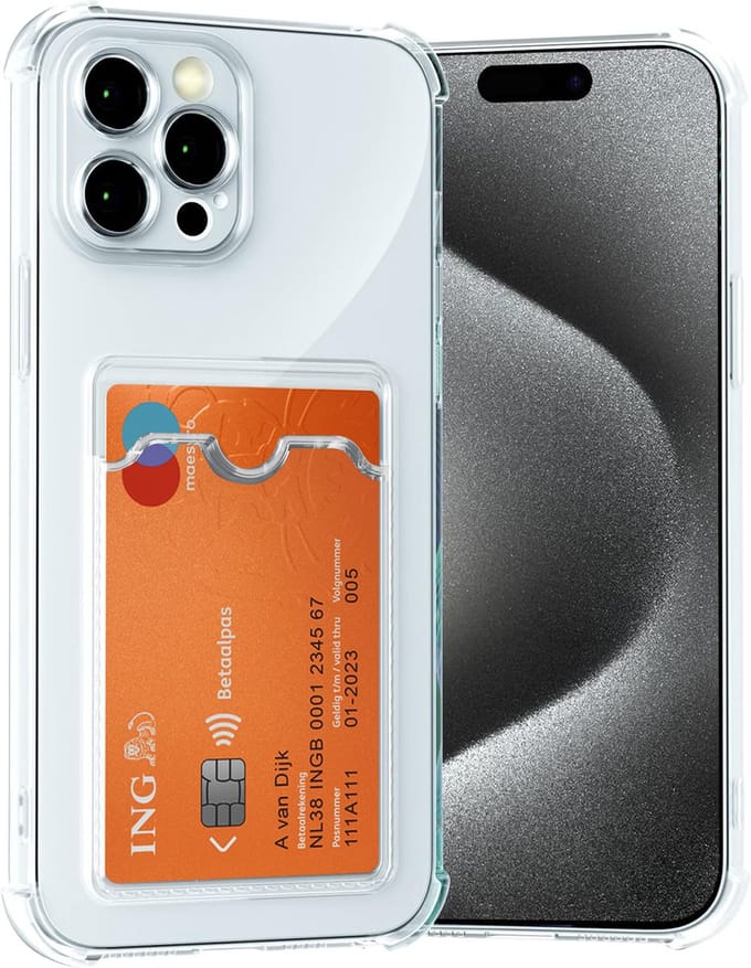 Hoesje geschikt voor iPhone 15 Pro Max hoes met kaarthouder shockproof backcover transparant