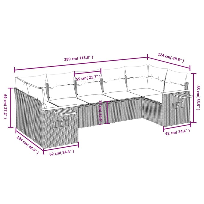 vidaXL - 7-delige - Loungeset - met - kussens - poly - rattan - zwart