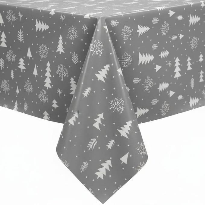Protecttable - Kerst Tafelzeil Kerstboom Grijs 140x250cm - Tafelkleed Afwasbaar - Kunststof