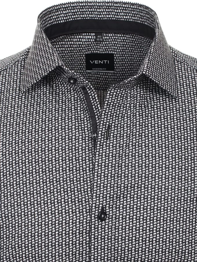 Antraciet Venti Overhemd Kent Boord Met Motief Modern Fit - L