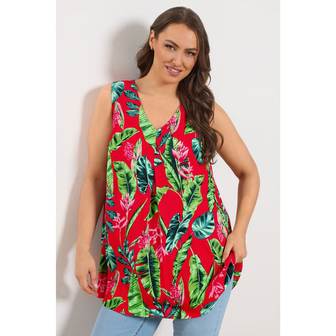 Yours Rode Tropische Top Met Voorpand Size 54-56