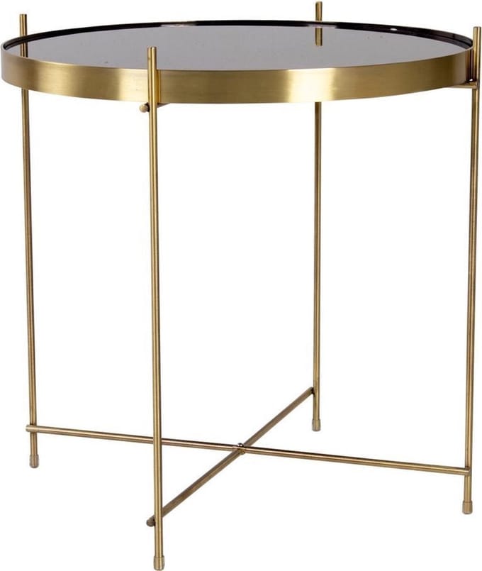 Veo salontafel, hoektafel 48x48 cm messing look staal, glas.