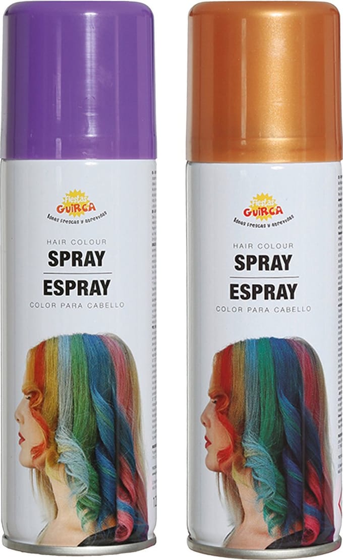 Fiesta Guirca Carnaval verkleed haar verf/spray - paars en goud - spuitbus - 125 ml