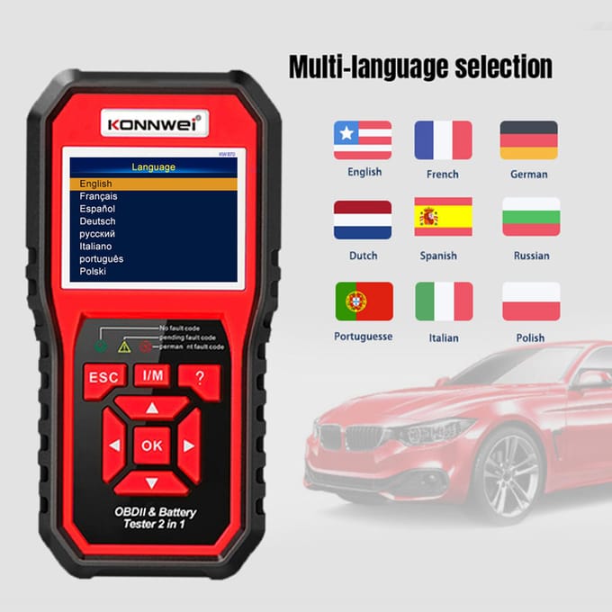 KONNWEI OBDII automatische diagnostische codescanner (KW870) Universele Auto Accu Tester 2-in-1 Auto Diagnostische Scan Tools rood