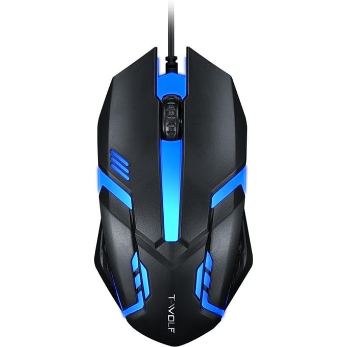 T-WOLF V1 Bedrade Gaming Muis 3 Knoppen 7 Kleurrijke Achtergrondverlichting 1200 DPI Kantoormuis Ingebouwde Gewichten zwart