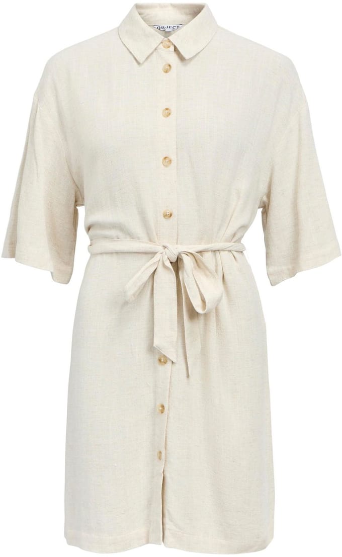 Object Objsanne 2/4 Lo Shirt Dress Dames - Jurk - Ecru - Maat 42