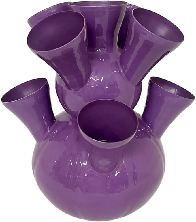 by Mooss - Enamel - Tulpenvaas - Toetervaas - Small - Paars - Purple - 33 cm - Ã˜ 27cm - Hoogglans - Metaal
