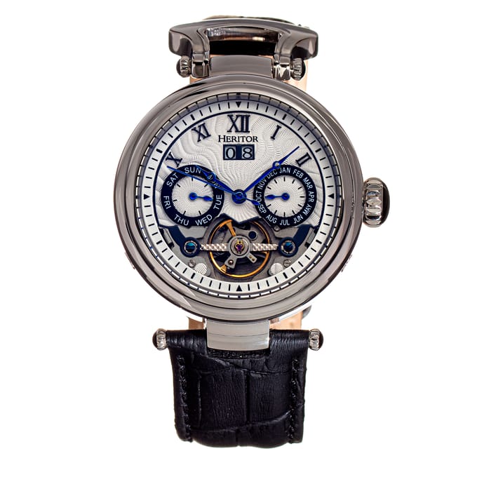 Heritor Automatic Ganzi semi-skelet lederen band horloge