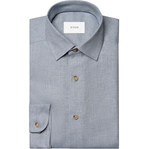 Eton Overhemd Solid Color Double-Twisted Yarn Cotton Flanel Blauw / male