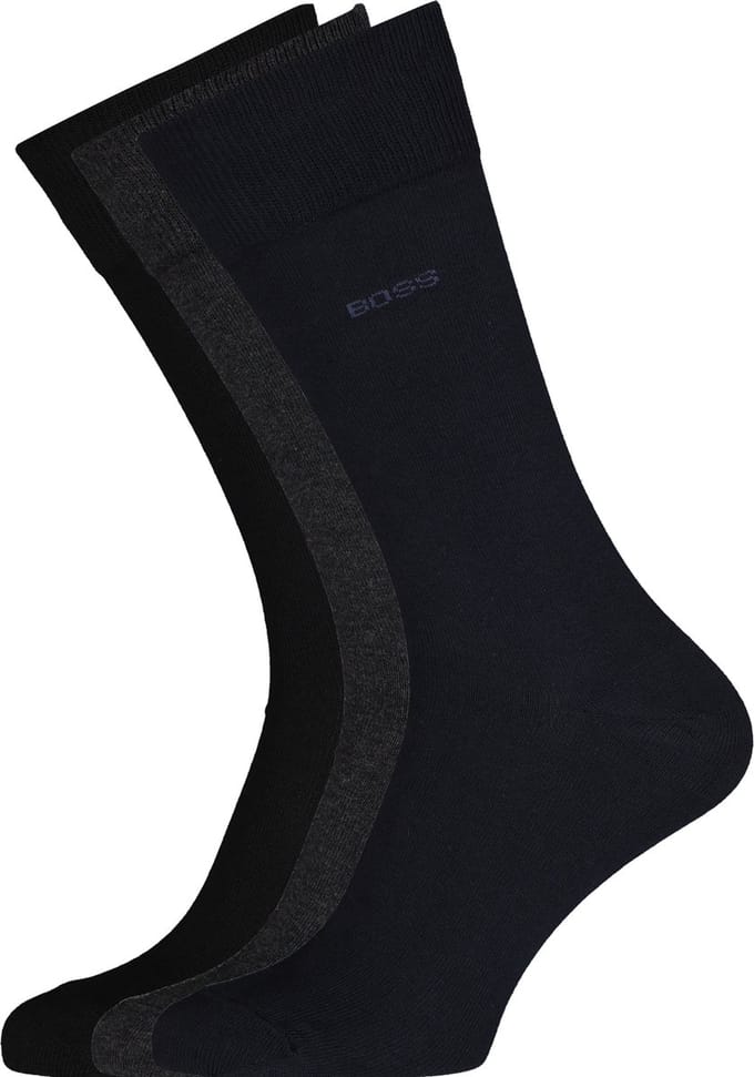 BOSS regular socks (3-pack) - herensokken katoen - zwart - grijs en blauw
