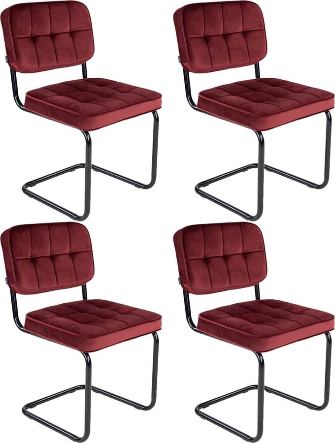KICK® IVY Eetkamerstoelen – Set van 4 – Velvet – Buisframe – Rood