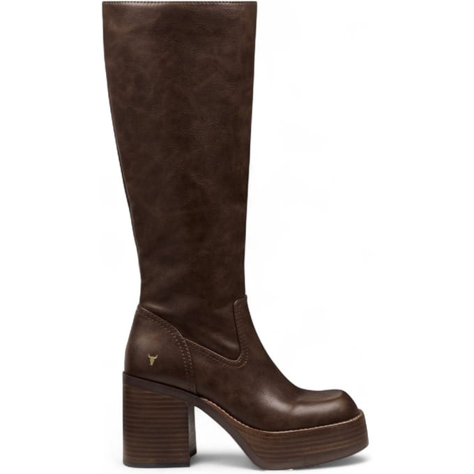 Windsorsmith Dames Oak Brown Kunstleren Kniehoge Platform Hak Laarzen - Niche
