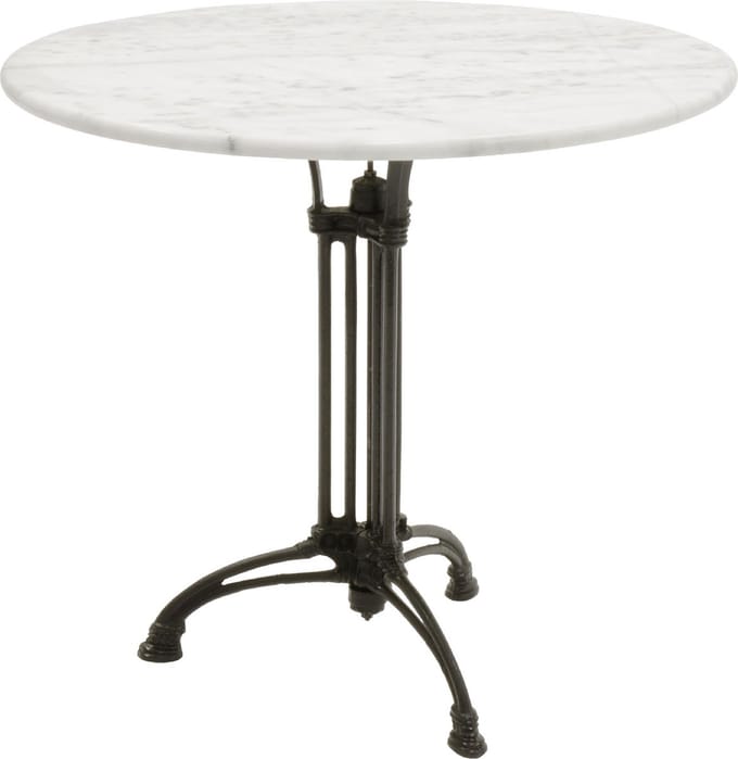 Tuintafel wit marmer 80cm met gietijzeren pootstel