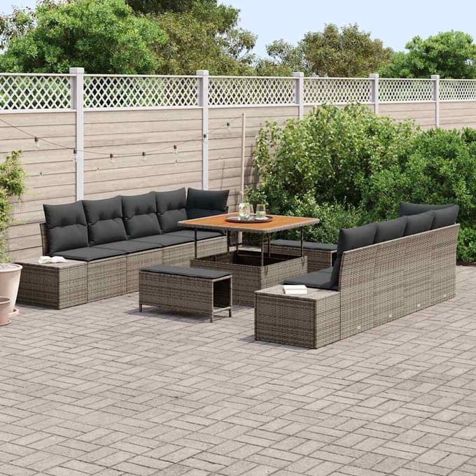 vidaXL - Tuinbank - Set - 11 - st - Grijs - poly - rattan