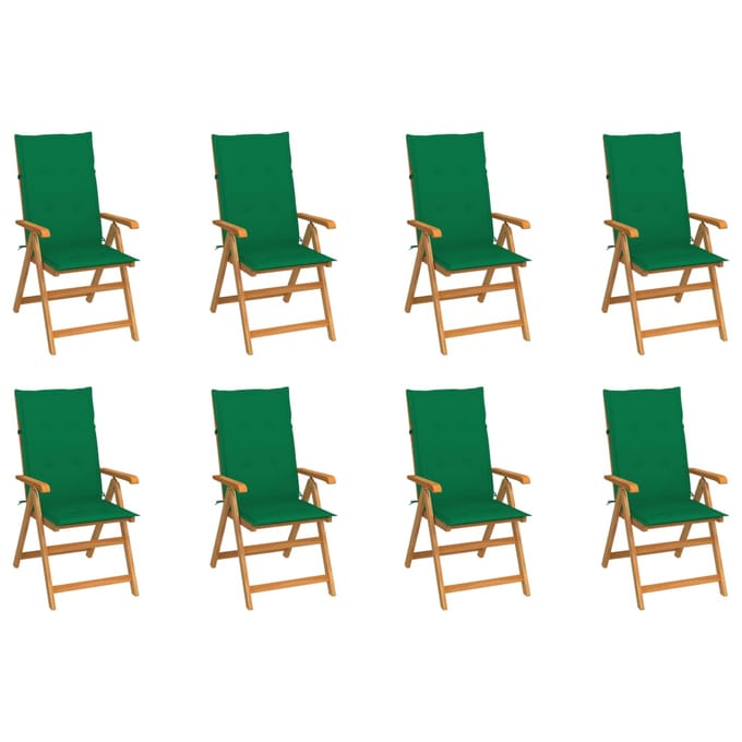 vidaXL - Verstelbare - klapstoelen - met - kussens, - 8 - stuks, - massief - teakhout