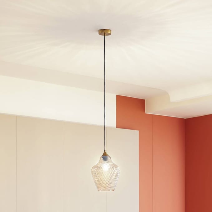Lindby - hanglamp - 1licht - Glas, metaal - H: 32 cm - E27 - amber, goud
