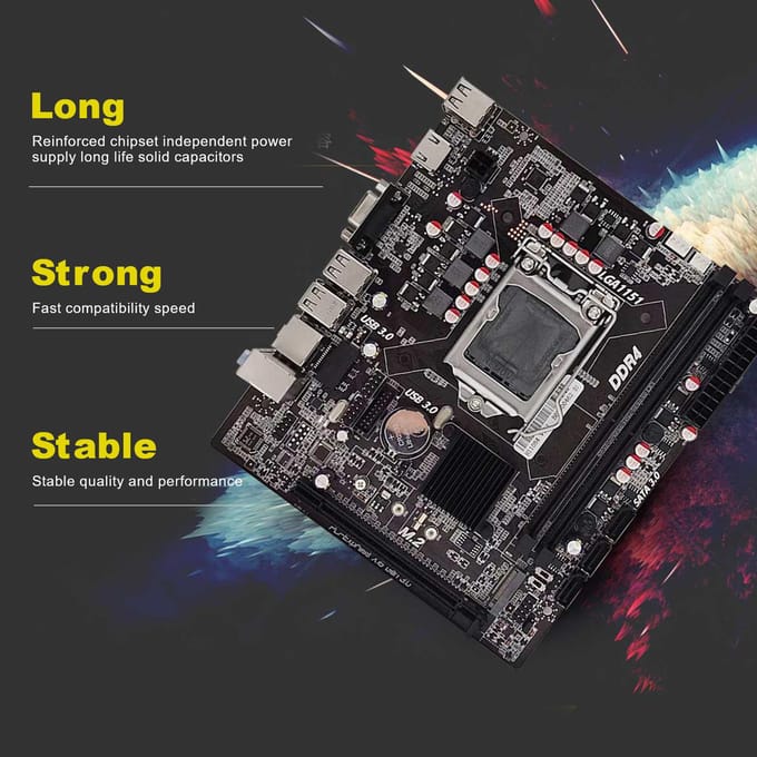 DDR4 H310B4 Computer Moederbord LGA1151 CPU Ondersteuning 64G Dual Channel Dual M.2 Interface Realtek zwart