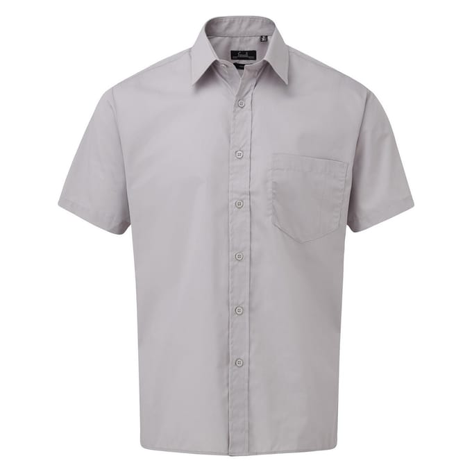 Premier Herenshirt met korte mouwen Popeline (Zilver)