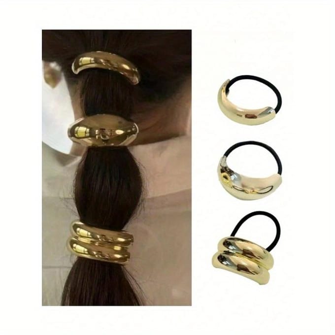 Gouden geometrische metalen haarbanden, elastische haaraccessoires cadeauset one-size zilver