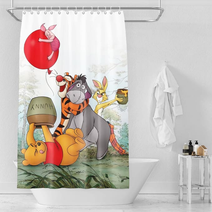 Winnie l'Ourson Anime Rideau de Douche Mignon Bain Imperméable Rideaux Pour Salon Luxe Ensemble Écran Accessoires de Salle de Bain Ensembles W90H180(CM)-1 Pcs