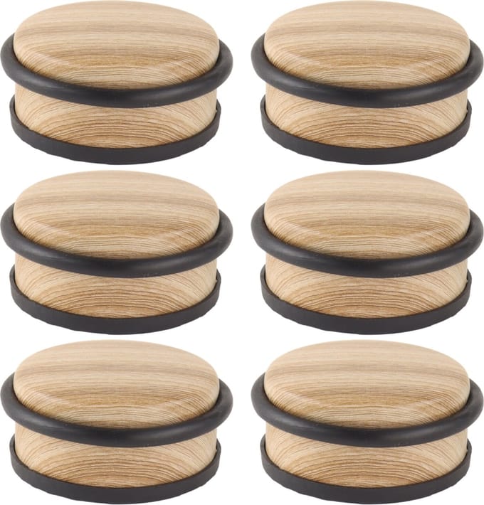 NORDIX Premium Deurstopper - Deurstoppers voor Binnen - Deurstop - Deurbuffer - Set van 6 Stuks - 10.4x4.7cm - Houtlook - MADERA