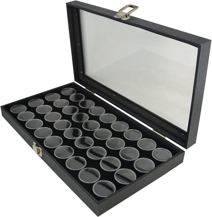 Display Koffer - Sieraden Presentatie - Edelsteen Opslag - Glazen Deksel - 375x210x55mm - Zwart
