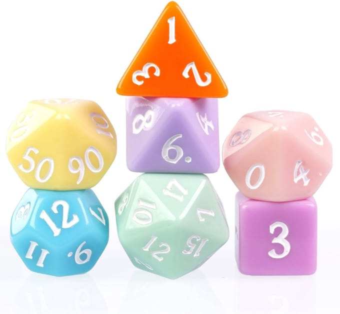 Lapi Toys - Dungeons and Dragons dobbelstenen - D&D dobbelstenen - D&D polydice - 1 set (7 stuks) - Pastel - Meerkleurig