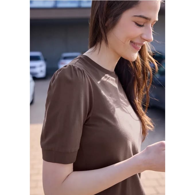 Shirt met ronde hals en pofmouwen