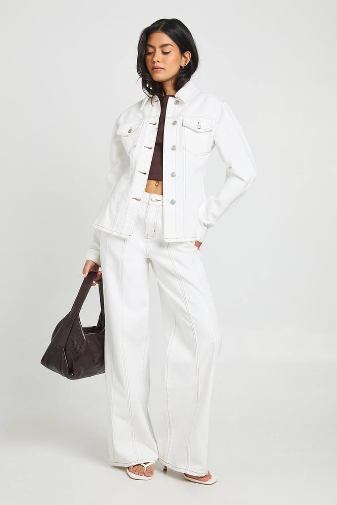 boohoo Dames Denim Jasje Met Getailleerde Taille En Naaddetail | Ecru | Maat: 42