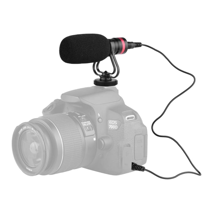 Cardioïde directionele condensatormicrofoon met anti-schokmontage 3,5 mm TRS en TRRS audio-uitgang zwart