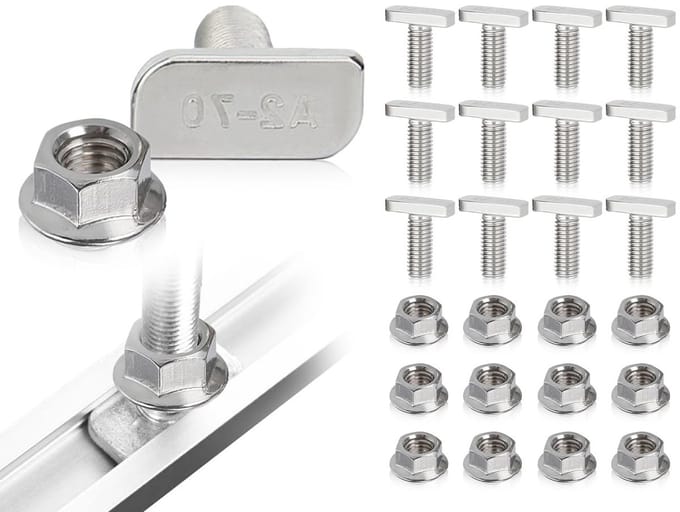 Set van 12 M8 x 20 RVS Hammer Head Schroeven, A2-70, met Flensmoeren en Bevestigingsaccessoires voor Serres