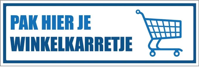 Pak hier je winkelkarretje sticker - rechthoekig | 21 x 7 cm