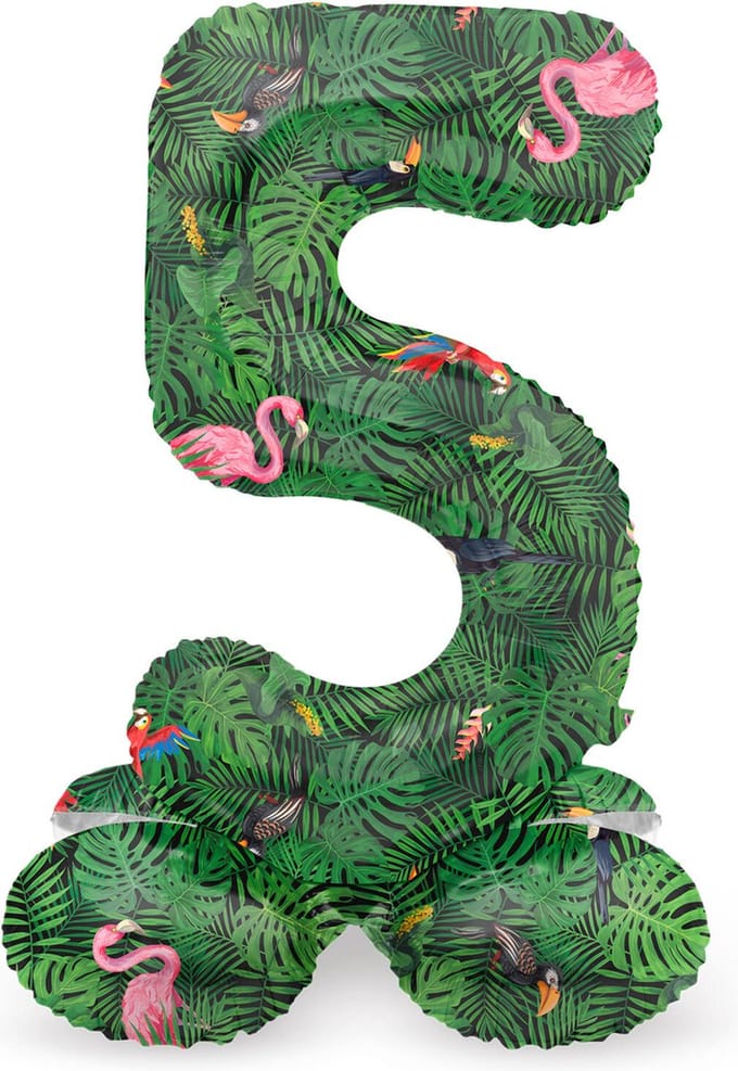 Staande Folieballon Cijfer 5 Jungle Vibe - 41 cm