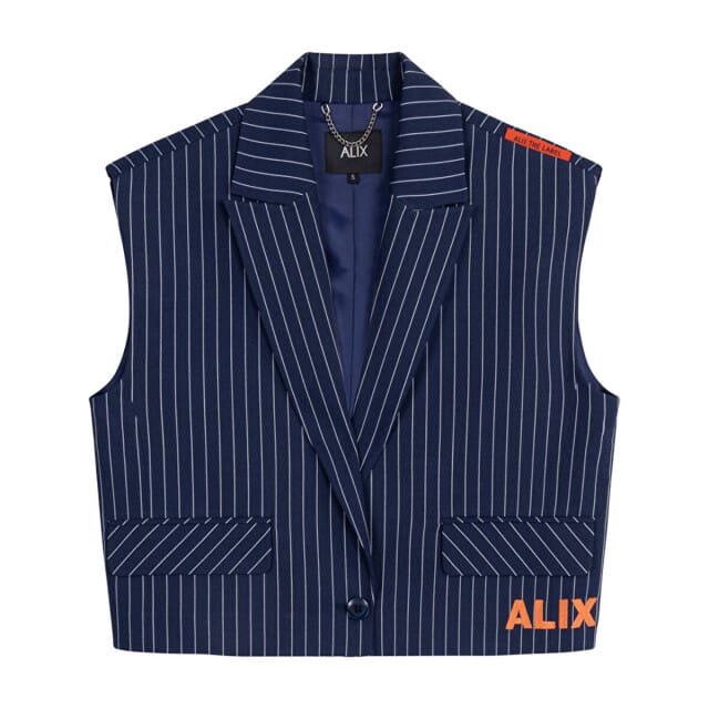 Alix The Label Ladies Woven Striped Waistcoat Blazers Dames - Donkerblauw - Maat L