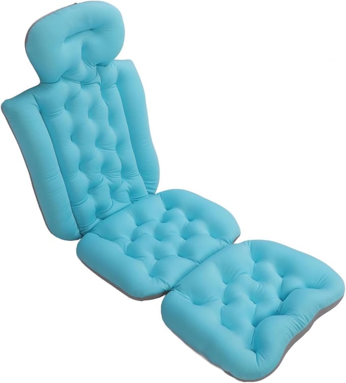 Badkussen Volledig Lichaam - Luxe Badkussen Spa - Ontspanning Thuis - Met Zuignappen - 127cm Lengte - Blauw